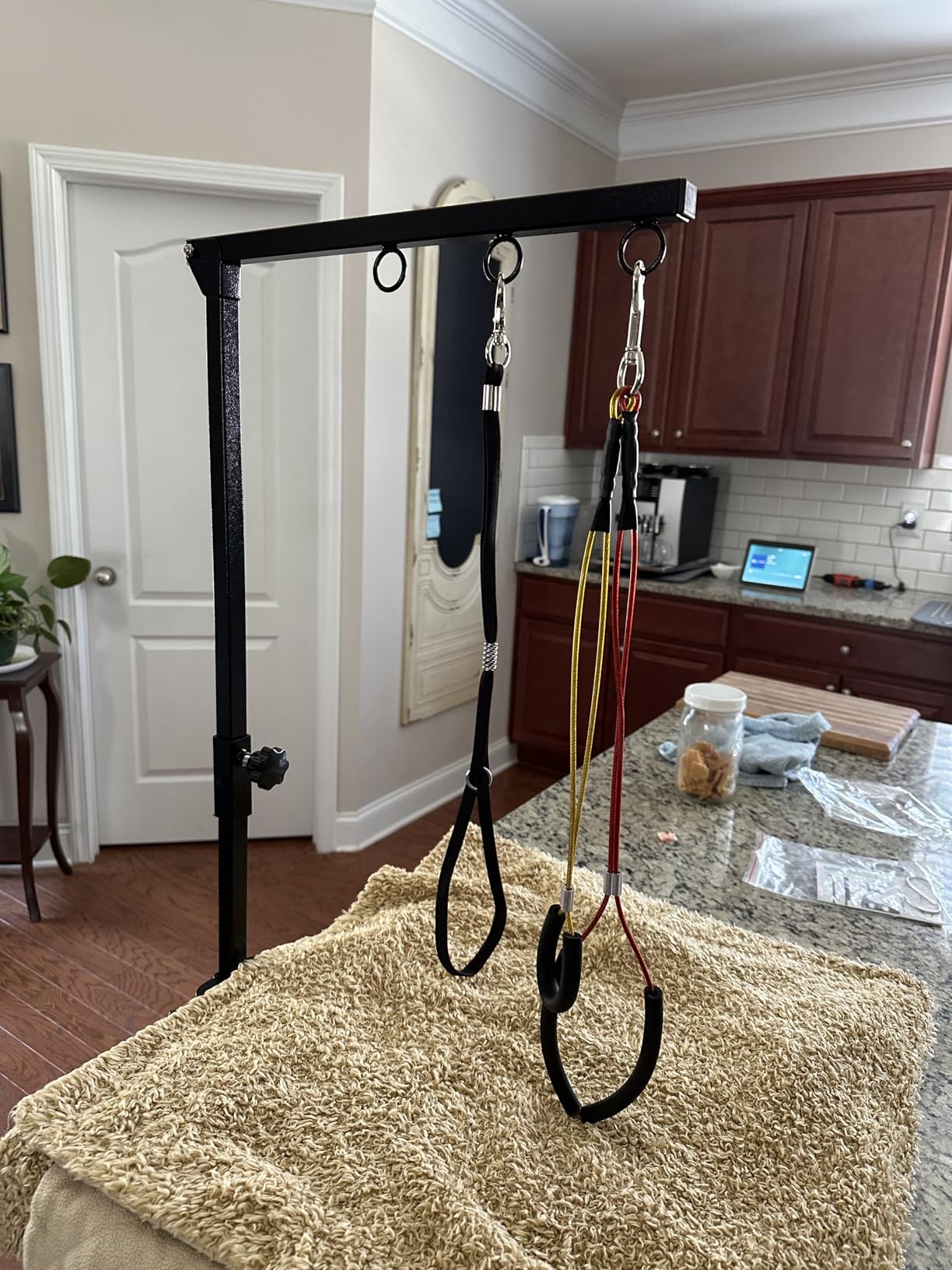 Dog Grooming Table Arm with Hammock - Adjustable Height, Pet Grooming Hammock, No Sit Haunch Holders, Loop Noose Heavy-Duty Clamp (Blue) customer photo 1