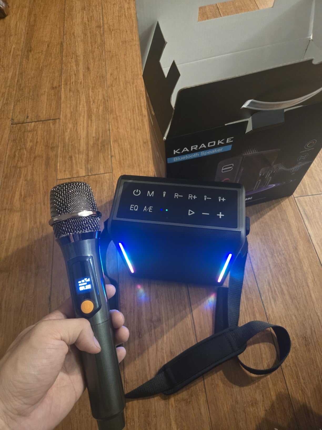 Portable Karaoke Machine, with 2 Wireless Microphones & LED Party Lights customer photo 1