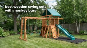 best wooden swing sets with monkey bars